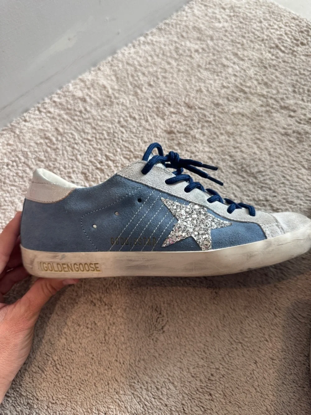 Golden Goose Blue and Silver Glitter Superstar Sneakers - Picture 5 of 8
